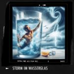 Ein athletischer Schwimmer hat Spaß in einem Wasserglas, in dem ein Sturm herrscht